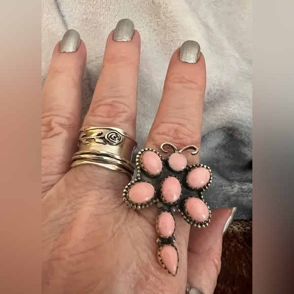 ❤️ Queen Pink Conch 925 Dragonfly Navajo Southwestern Size 9 Ring 10gm - Picture 9 of 10
